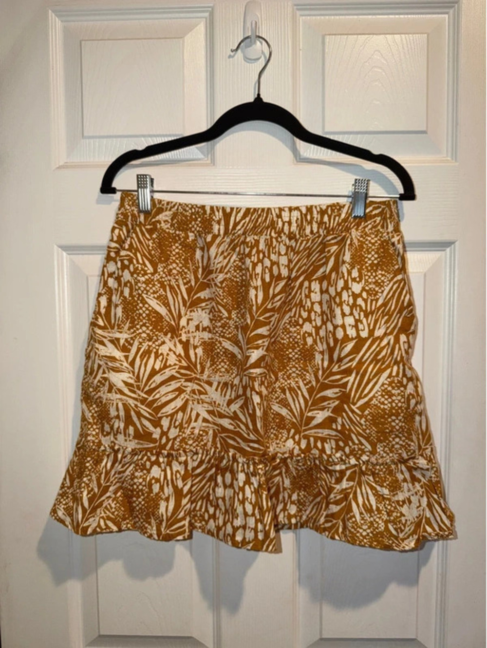 Christian Siriano New York 100% Linen Mustard Floral Ruffle Skirt Women’s M